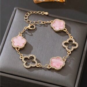 Elegant Gold and Pink Floral Bracelet